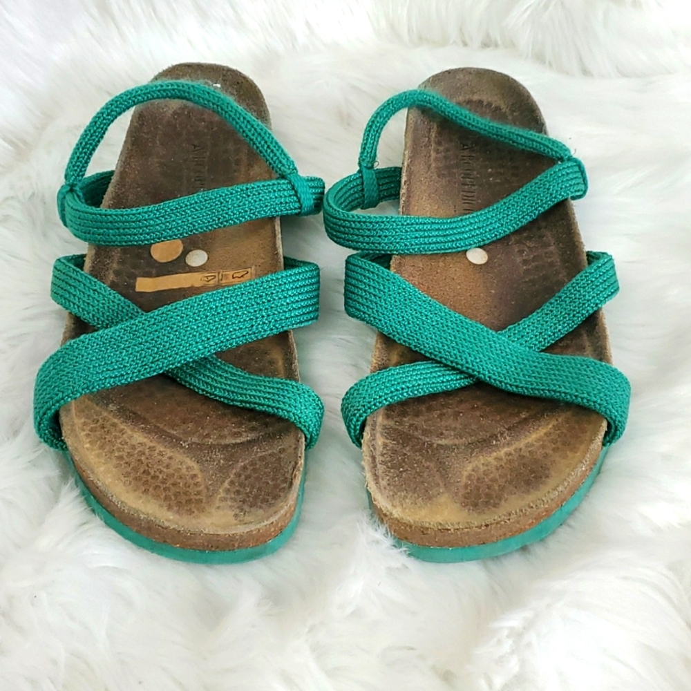 Arcopedico Santana Green Strappy Nylon Cork Footbed Sandals Women Size 9.5
